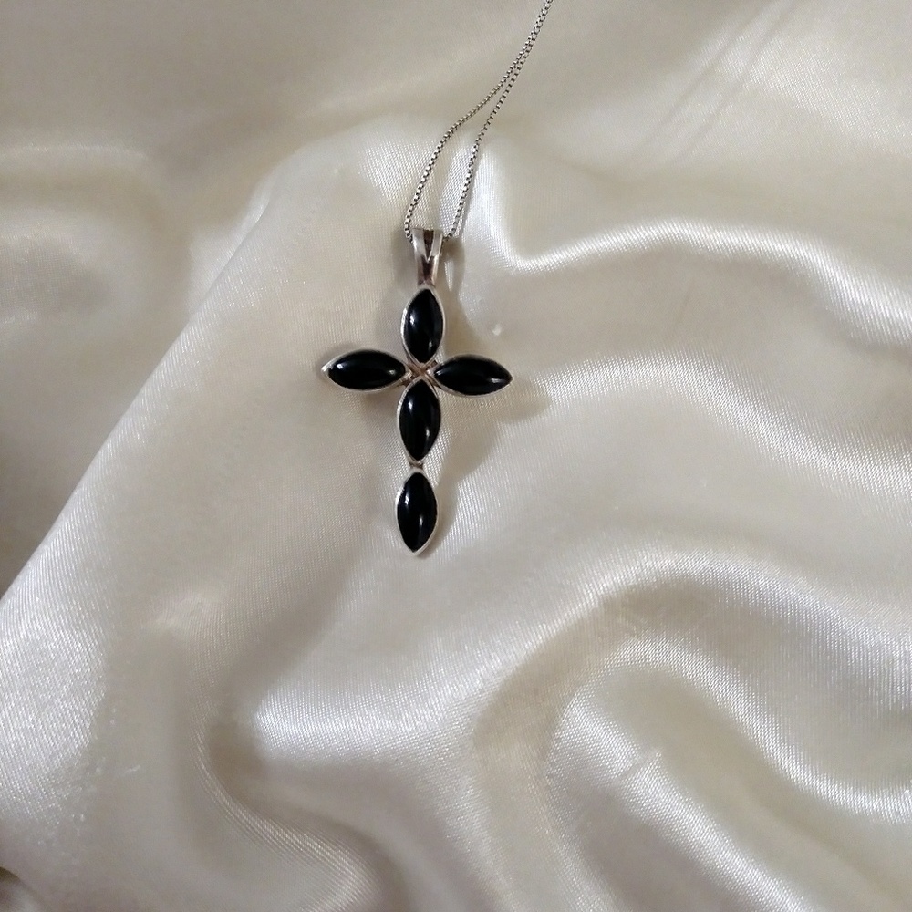 Vintage 925 sterling with black Onyx cross